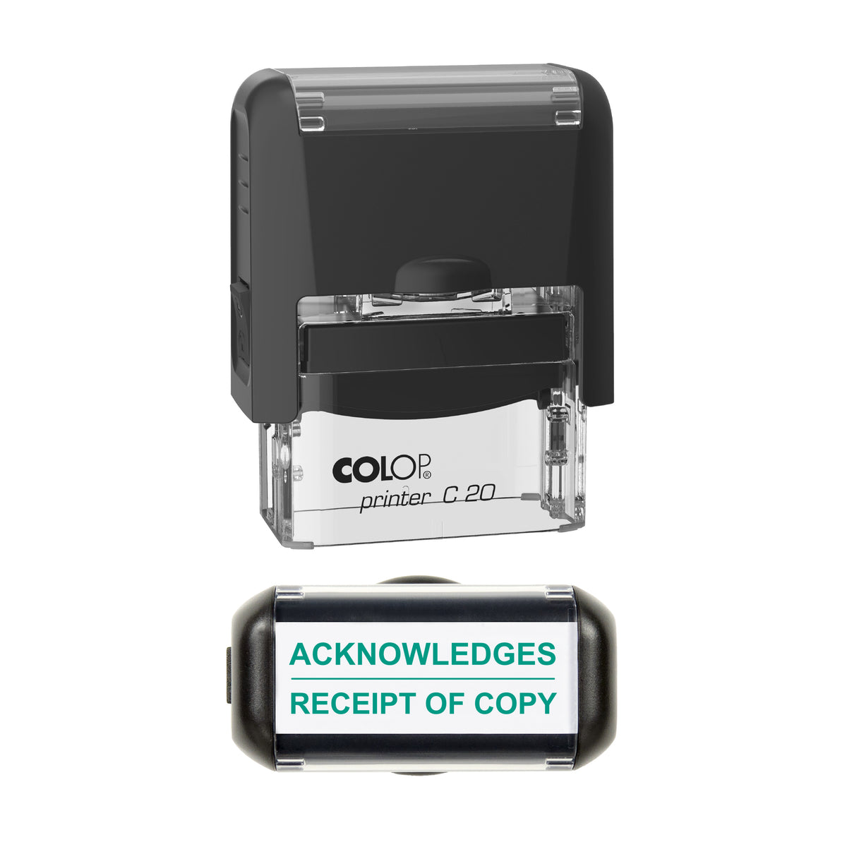 Acknowledges Receipt of Copy Stamp, COLOP C20, 37 x 12mm, green ink