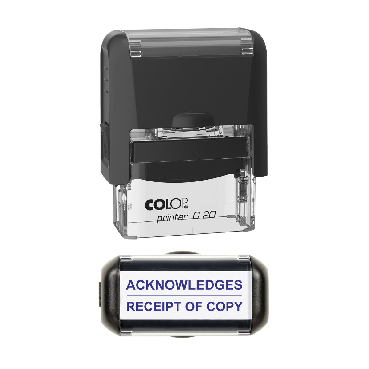 Acknowledges Receipt of Copy Stamp, COLOP C20, 37 x 12mm, violet ink