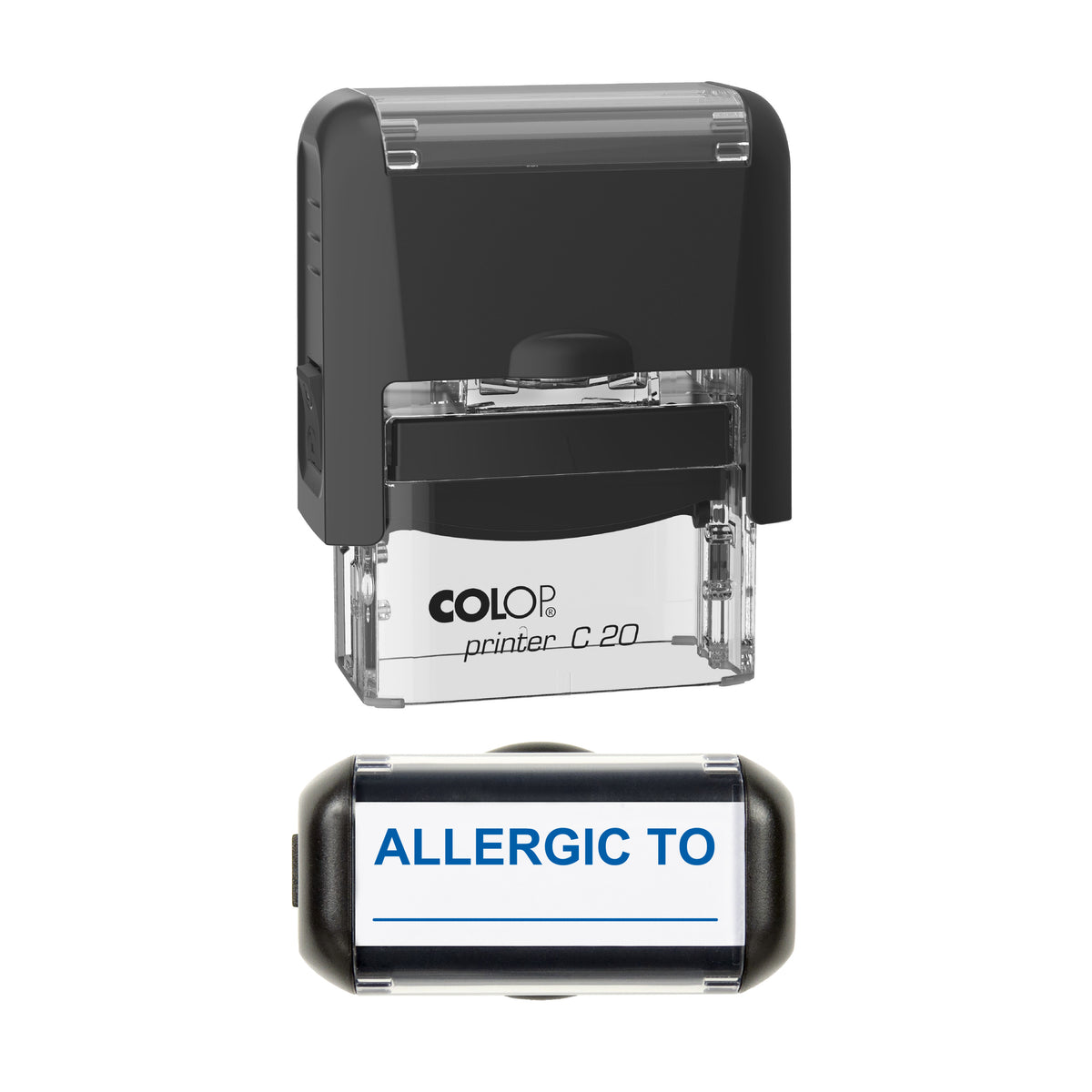 Allergic To Writing Line Stamp, COLOP C20, 37 x 12mm, blue ink
