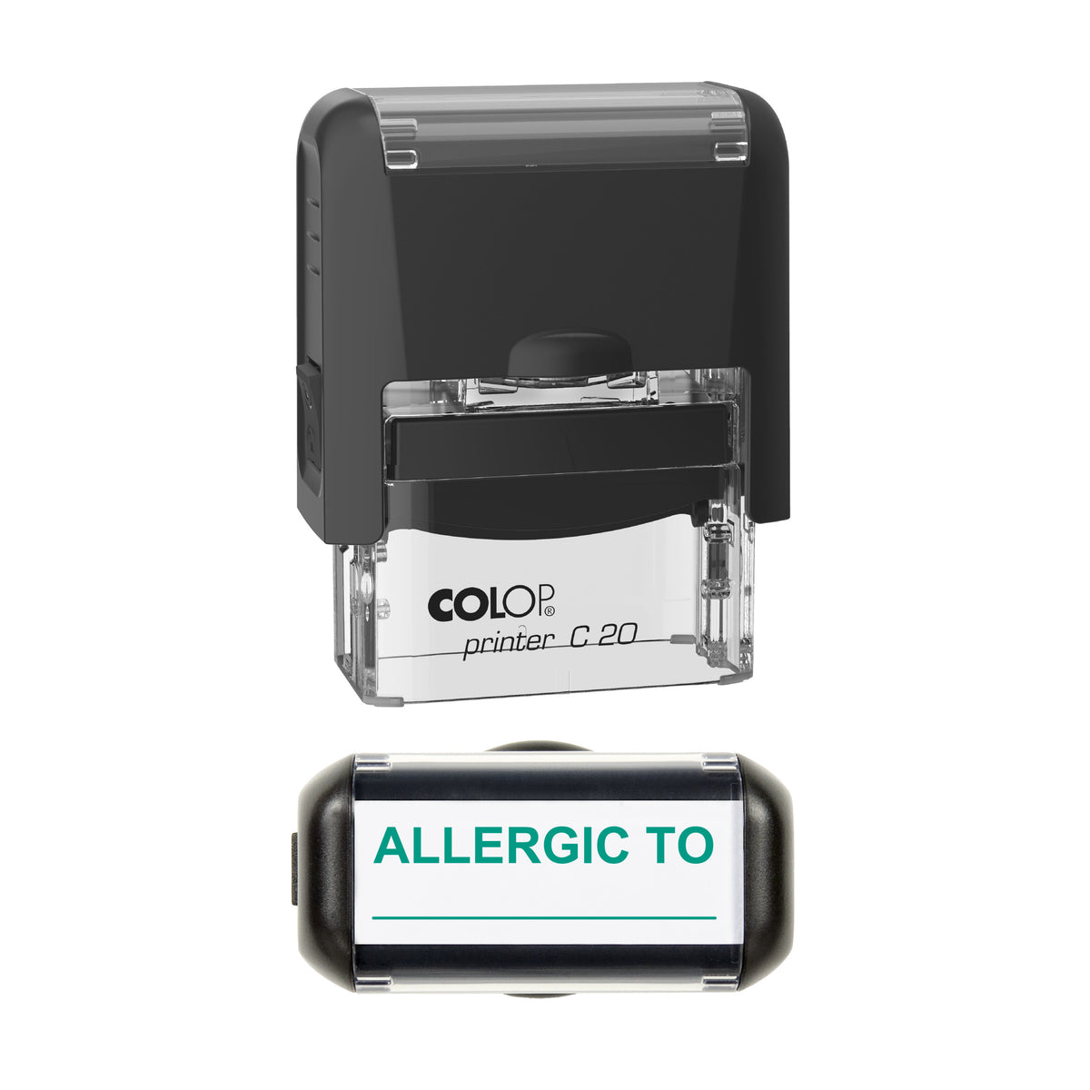 Allergic To Writing Line Stamp, COLOP C20, 37 x 12mm, green ink