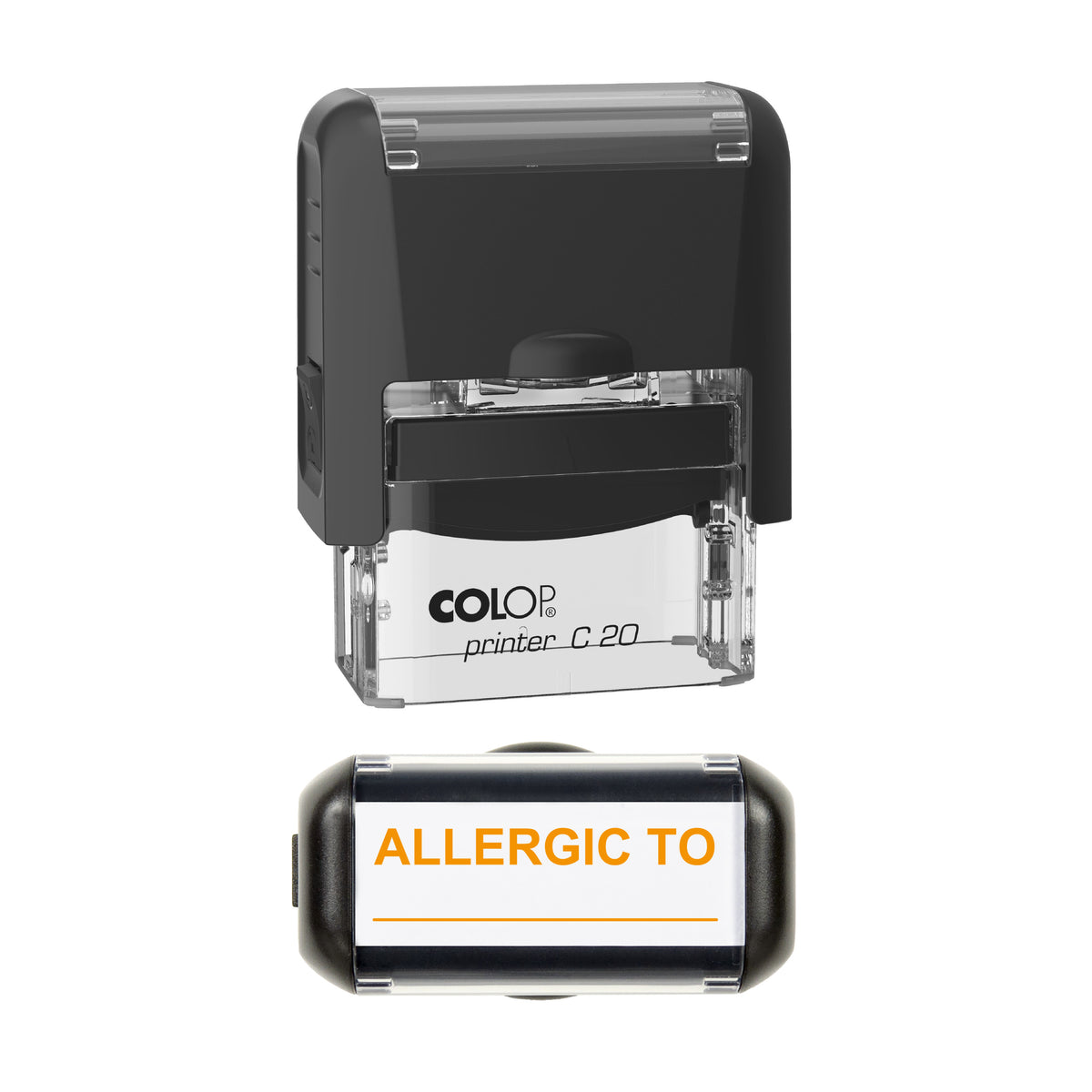 Allergic To Writing Line Stamp, COLOP C20, 37 x 12mm, orange ink