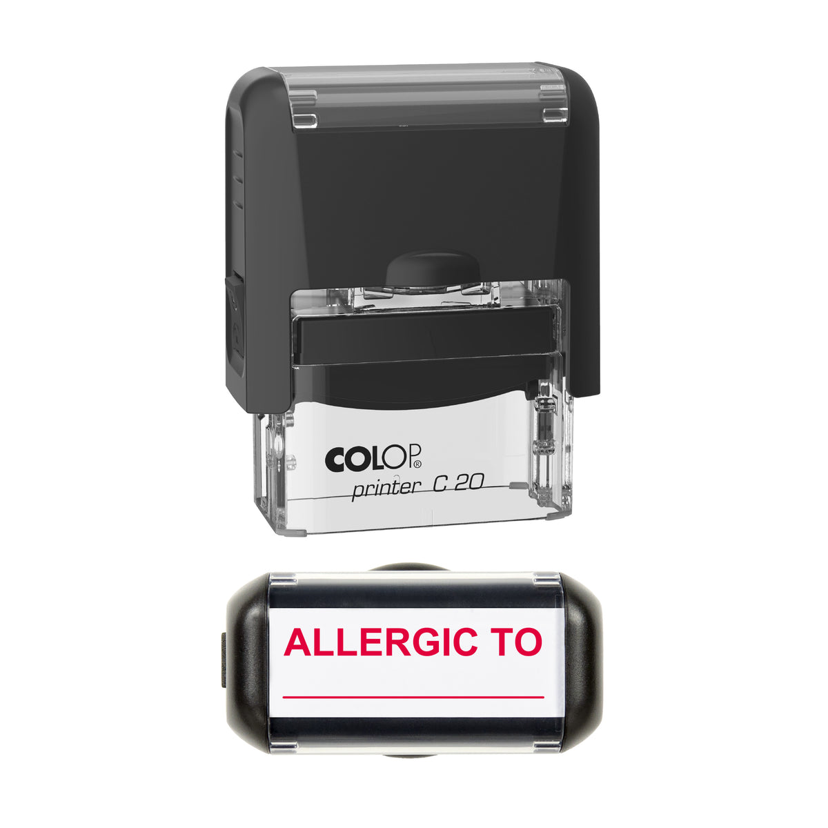 Allergic To Writing Line Stamp, COLOP C20, 37 x 12mm, red ink