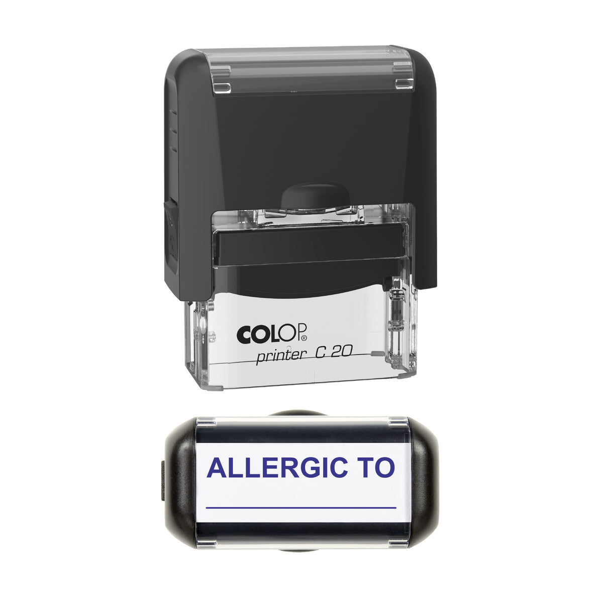 Allergic To Writing Line Stamp, COLOP C20, 37 x 12mm, violet ink