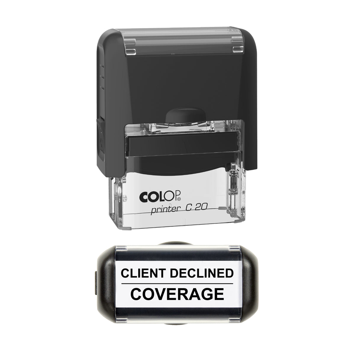 Client Declined Coverage Stamp, COLOP C20, 37 x 12mm, black ink