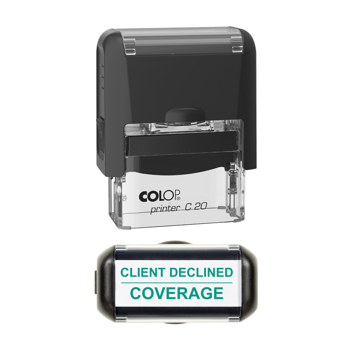 Client Declined Coverage Stamp, COLOP C20, 37 x 12mm, green ink