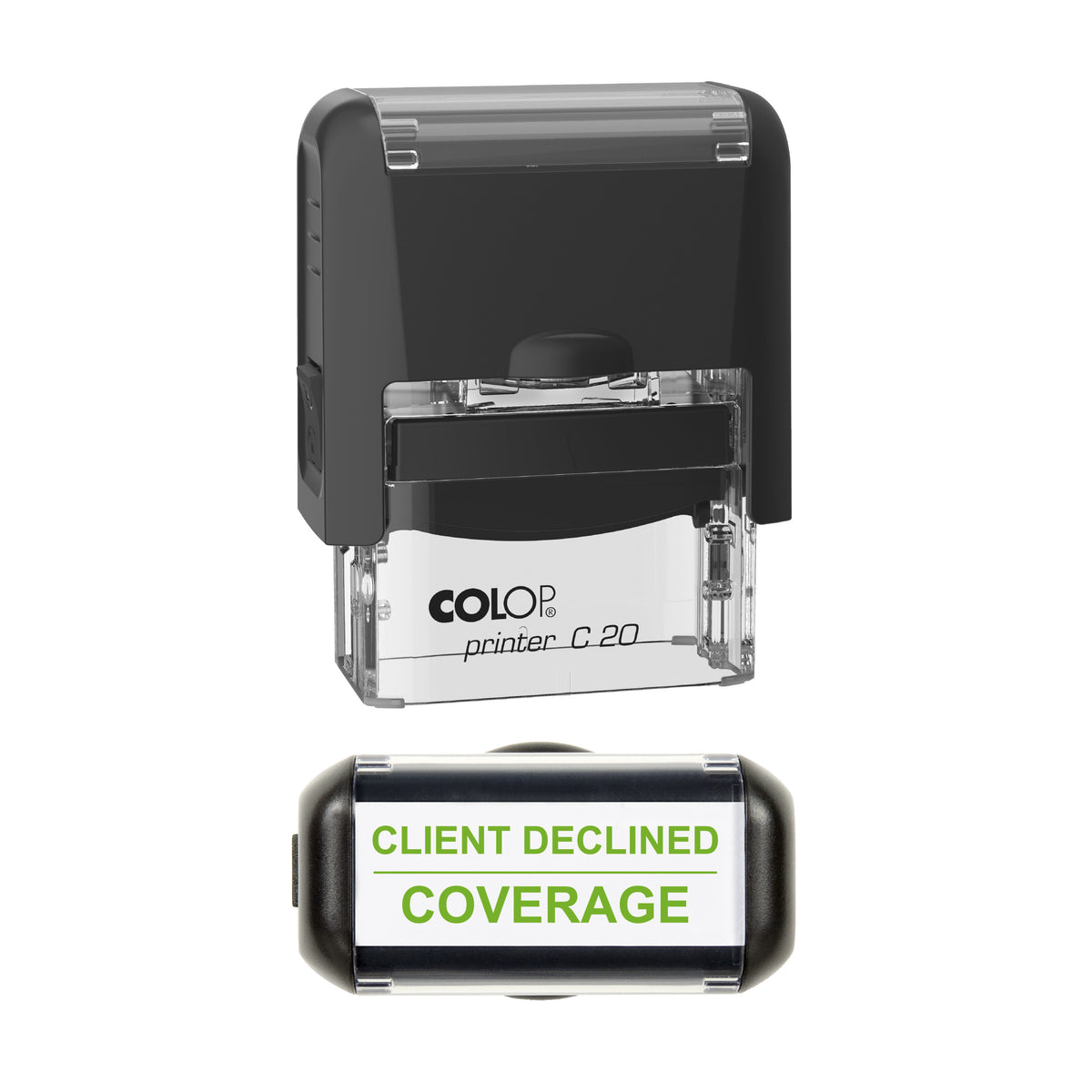 Client Declined Coverage Stamp, COLOP C20, 37 x 12mm, light_green ink
