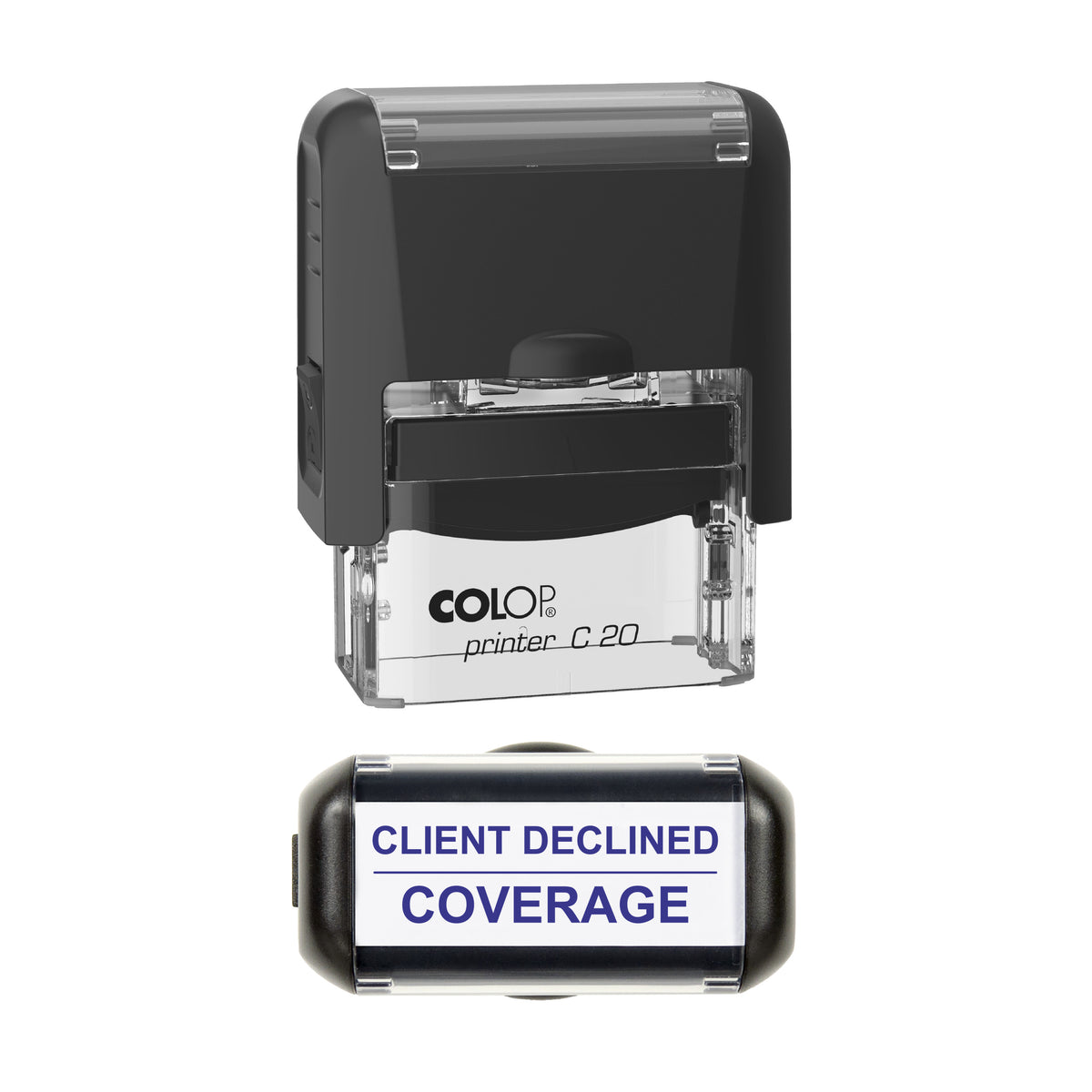 Client Declined Coverage Stamp, COLOP C20, 37 x 12mm, violet ink