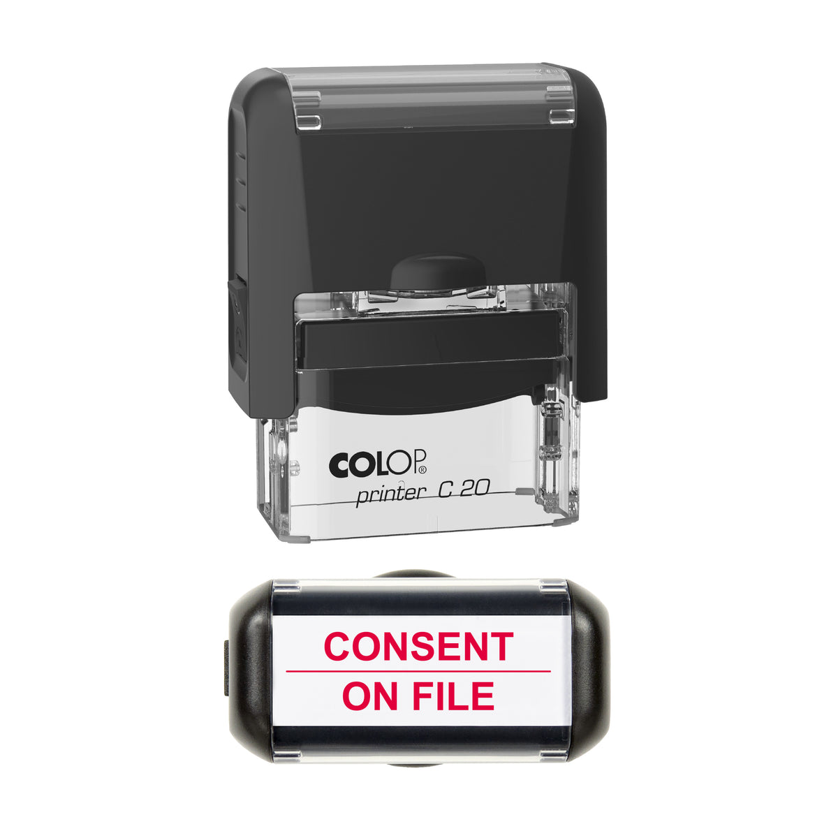 Consent On File Stamp, COLOP C20, 37 x 12mm, red ink