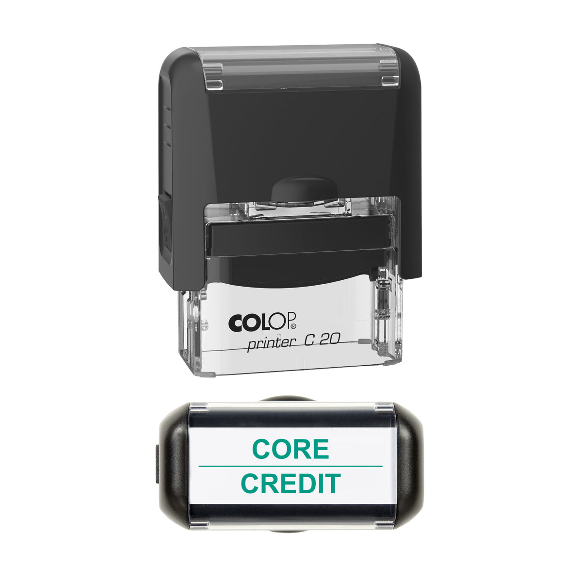 Core Credit Vehicle Service Stamp, COLOP C20, 37 x 12mm, green ink