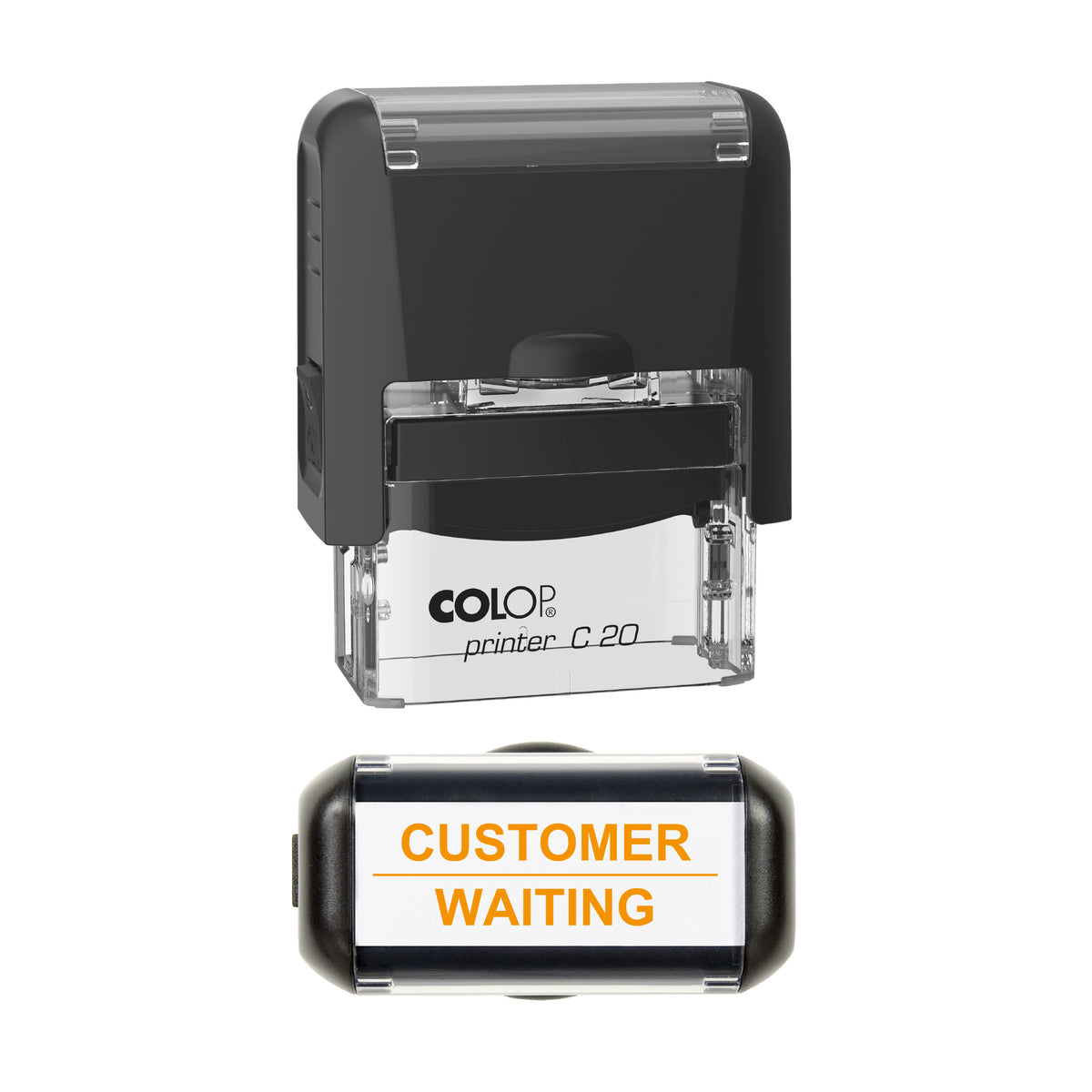 Customer Waiting Vehicle Service Stamp, COLOP C20, 37 x 12mm, orange ink
