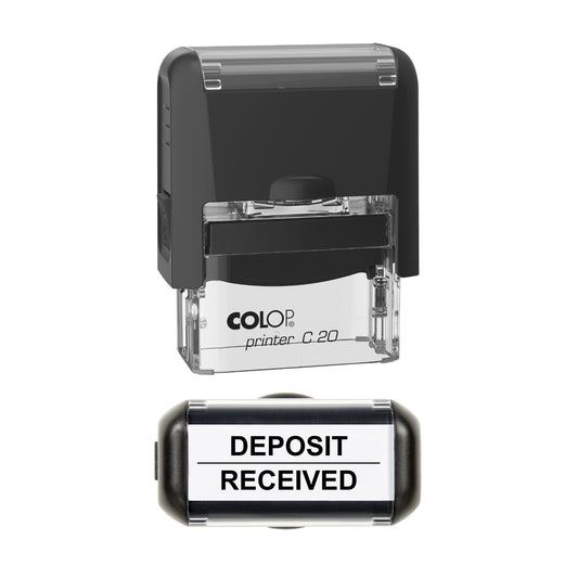 Stamp showing the Deposit Received design, 37 x 12mm COLOP C20 self-inking stamp, black ink