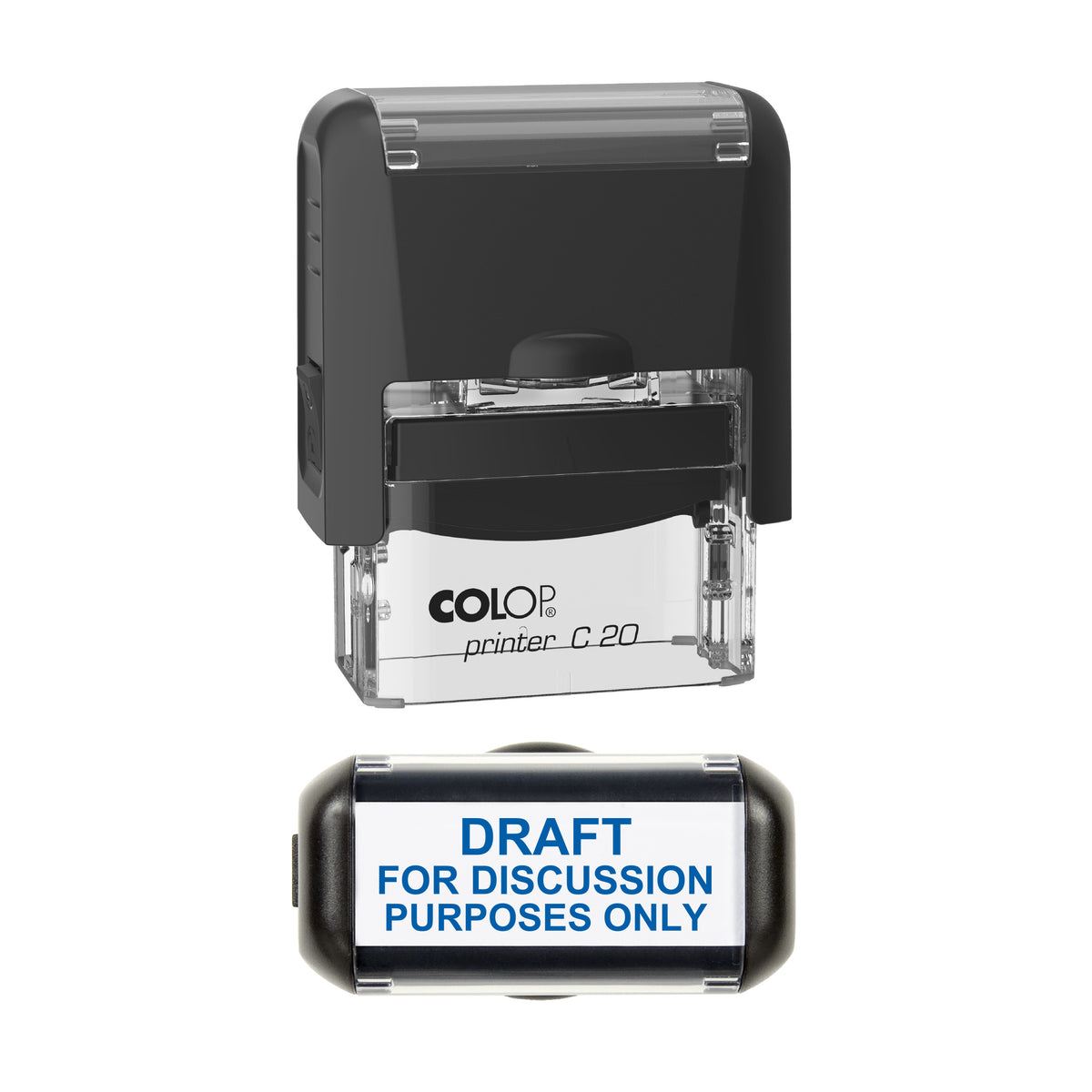 Draft For Discussion Purposes Only Stamp, COLOP C20, 37 x 12mm, blue ink