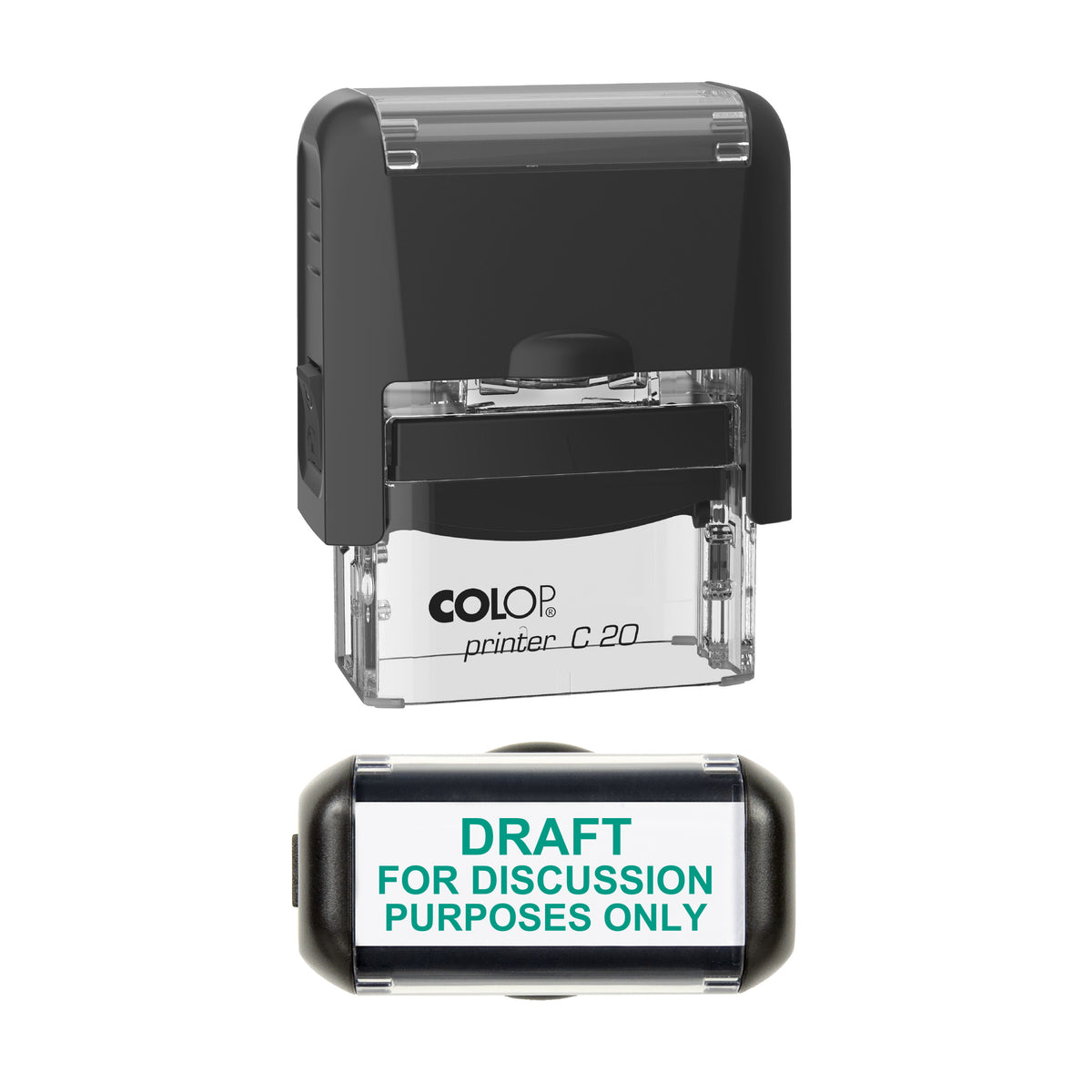 Draft For Discussion Purposes Only Stamp, COLOP C20, 37 x 12mm, green ink