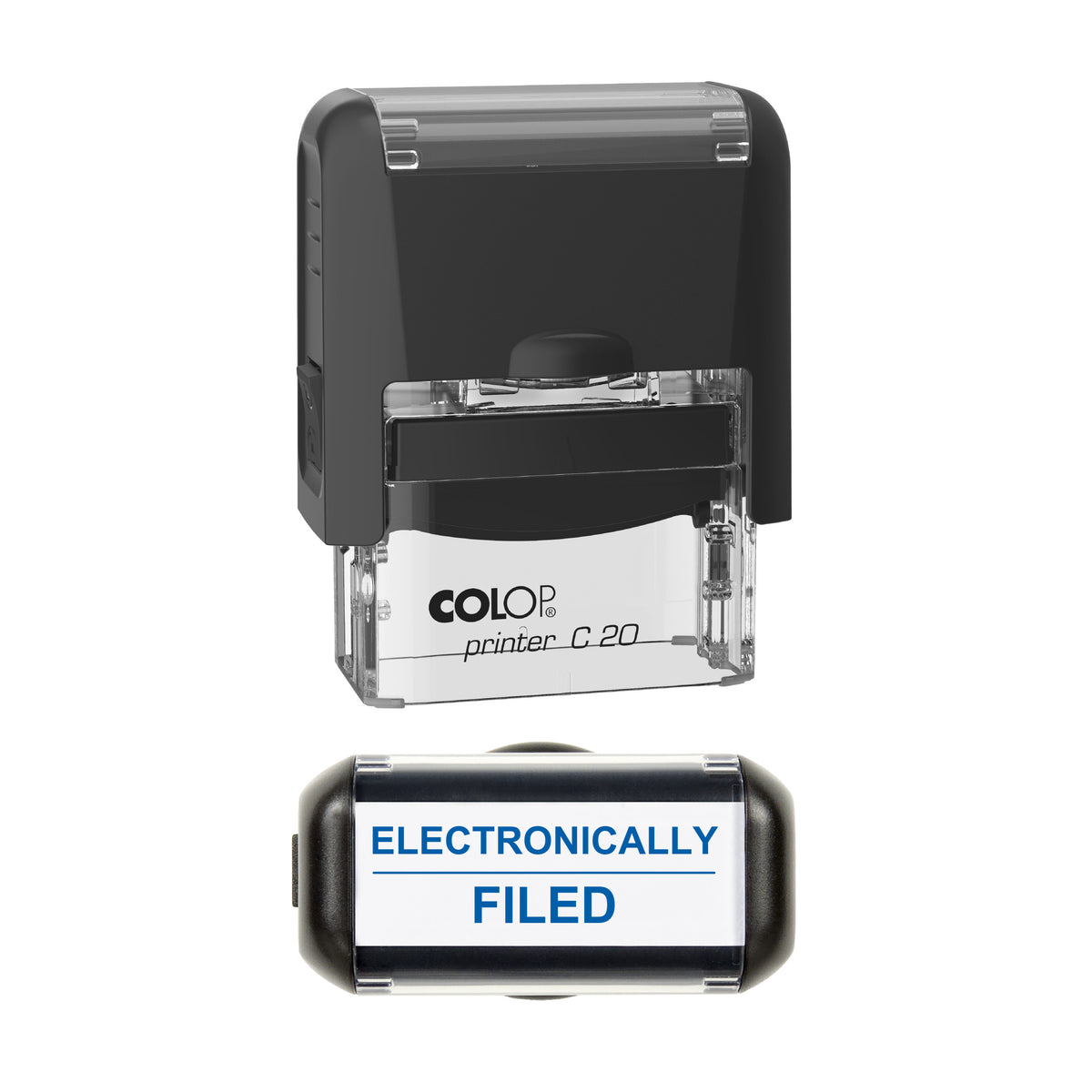Electronically Filed Stamp, COLOP C20, 37 x 12mm, blue ink