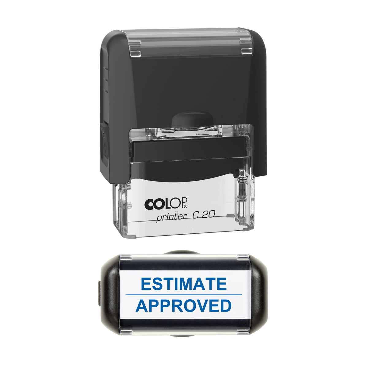 Estimate Approved Vehicle Service Stamp, COLOP C20, 37 x 12mm, blue ink