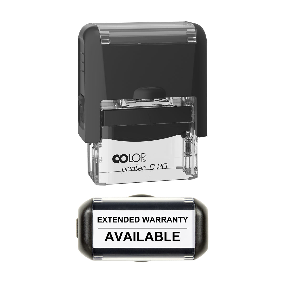 Extended Warranty Available Vehicle Service Stamp, COLOP C20, 37 x 12mm, black ink
