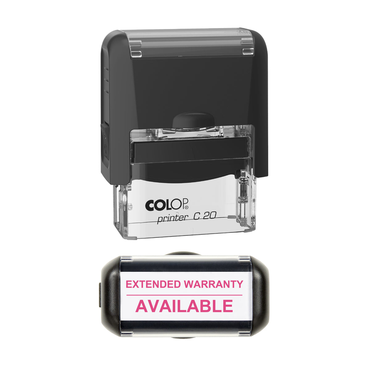 Extended Warranty Available Vehicle Service Stamp, COLOP C20, 37 x 12mm, soft_pink ink