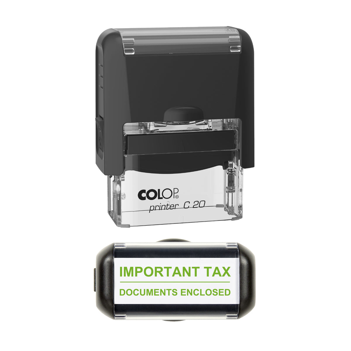 Important Tax Documents Enclosed Stamp, COLOP C20, 37 x 12mm, light_green ink