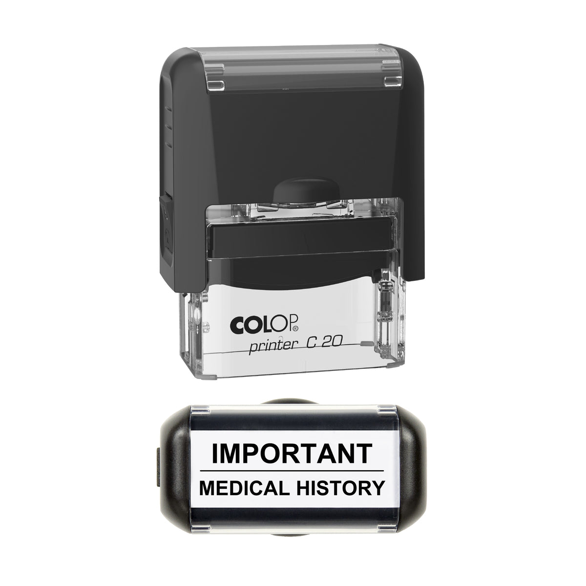 Important Medical History Stamp, COLOP C20, 37 x 12mm, black ink