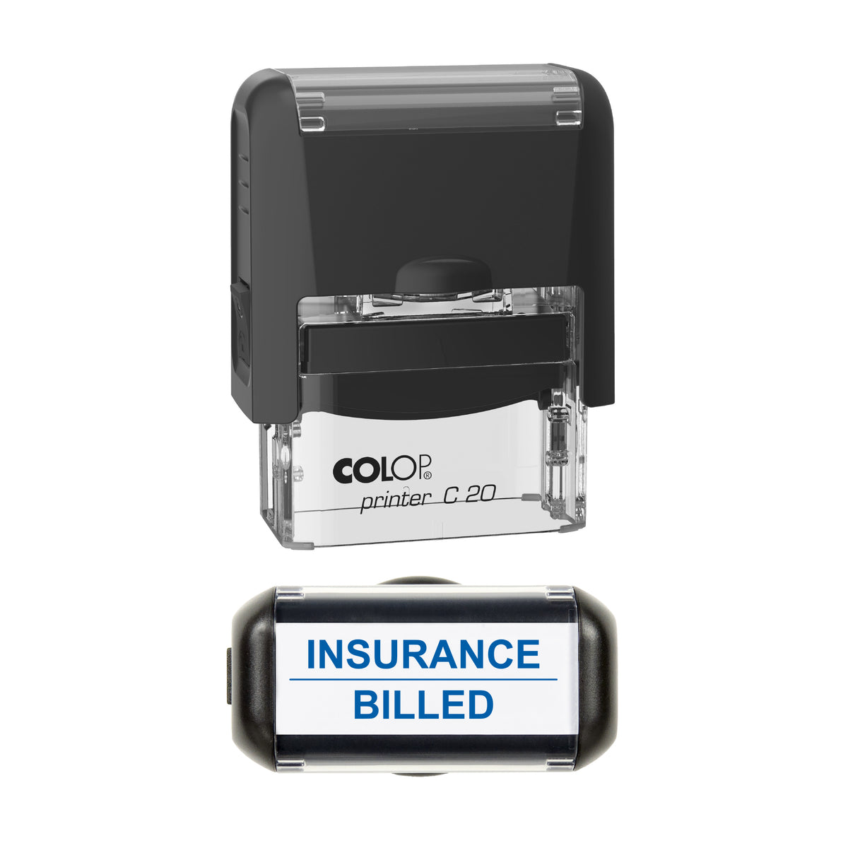 Insurance Billed Stamp, COLOP C20, 37 x 12mm, blue ink