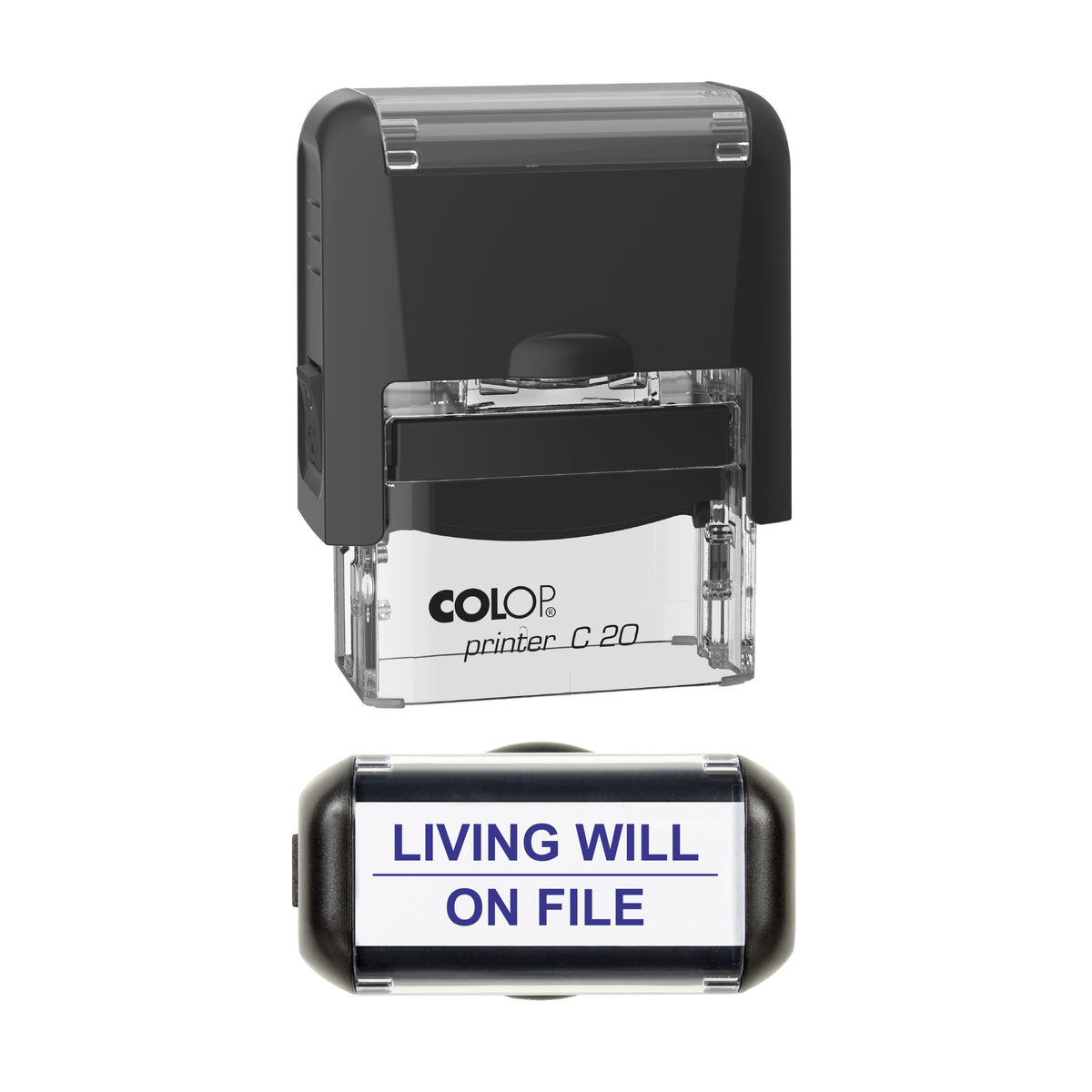 Living Will On File Stamp, COLOP C20, 37 x 12mm, violet ink