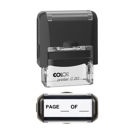 Stamp showing the Page Of Writing Lines design, 37 x 12mm COLOP C20 self-inking stamp, black ink