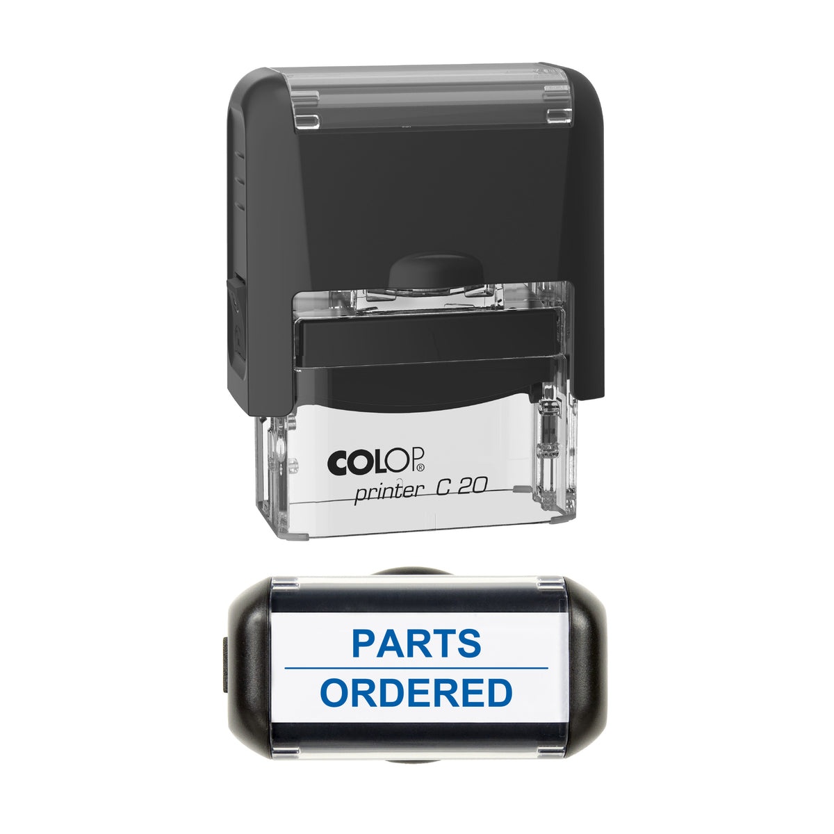 Parts Ordered Vehicle Service Stamp, COLOP C20, 37 x 12mm, blue ink