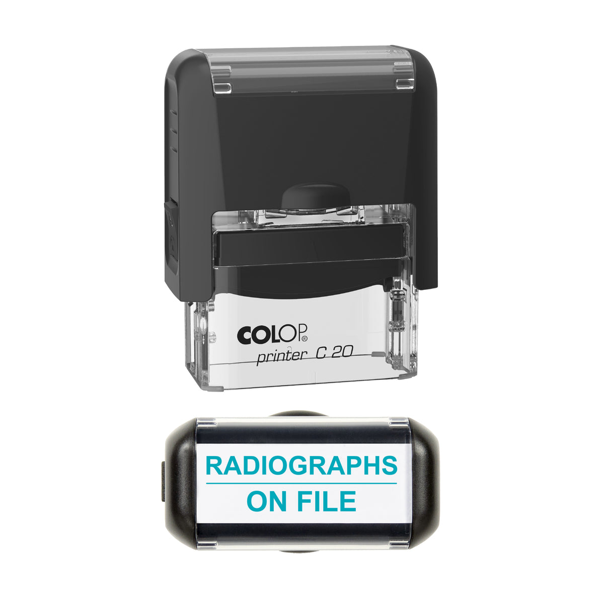 Radiographs On File Stamp, COLOP C20, 37 x 12mm, mint ink