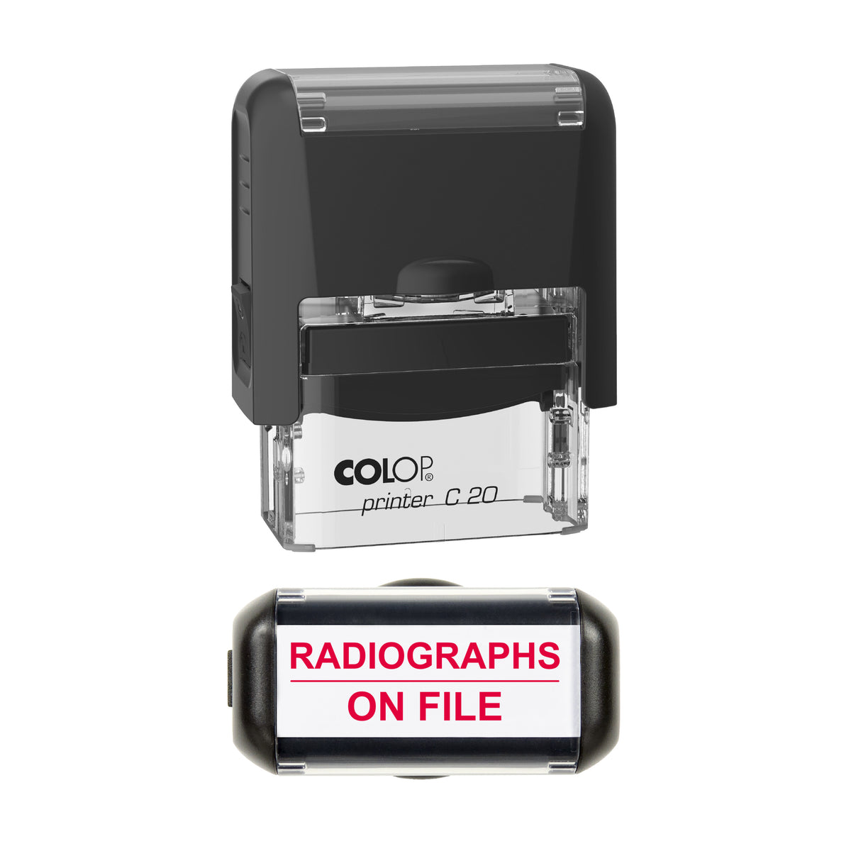 Radiographs On File Stamp, COLOP C20, 37 x 12mm, red ink