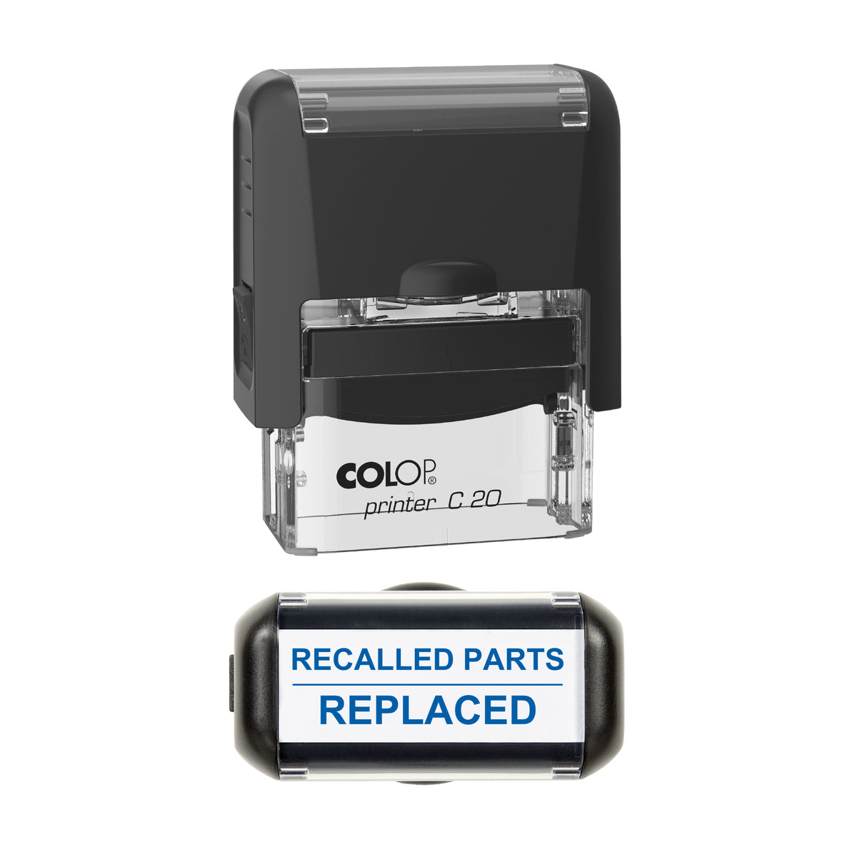 Recalled Parts Replaced Vehicle Service Stamp, COLOP C20, 37 x 12mm, blue ink