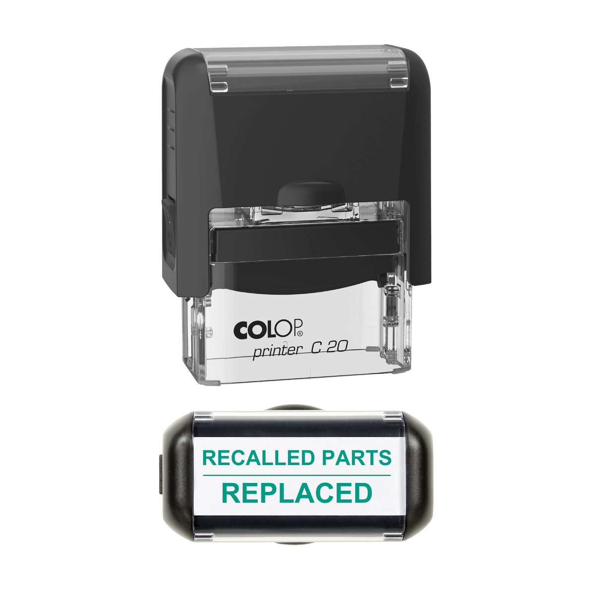 Recalled Parts Replaced Vehicle Service Stamp, COLOP C20, 37 x 12mm, green ink