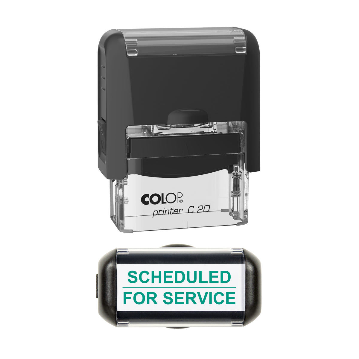 Scheduled For Service Stamp, COLOP C20, 37 x 12mm, green ink