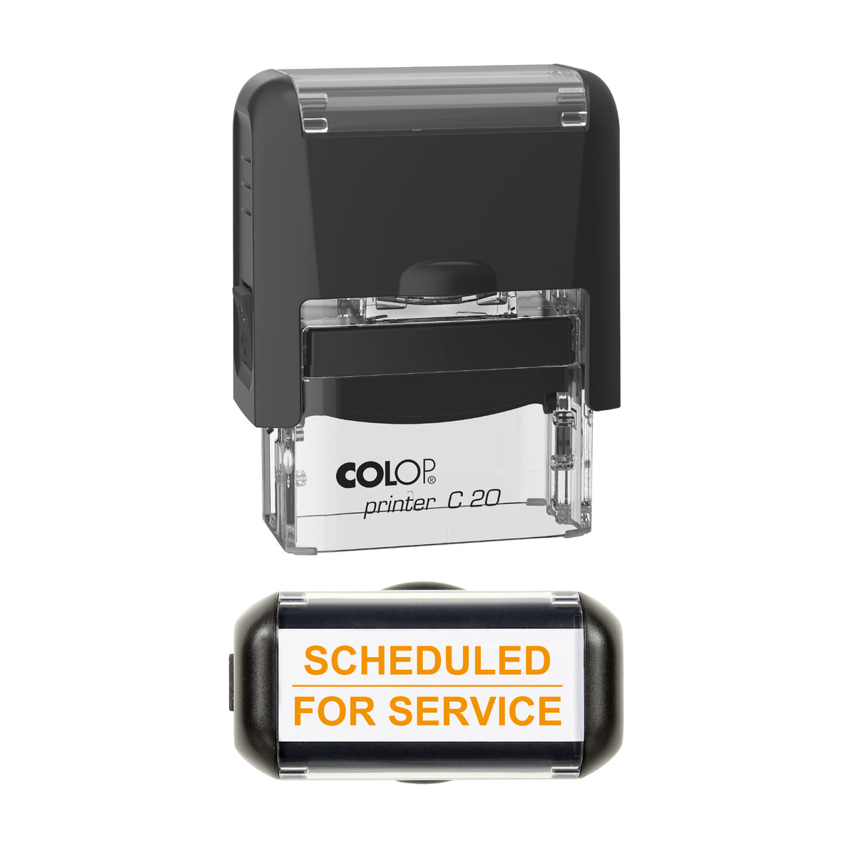 Scheduled For Service Stamp, COLOP C20, 37 x 12mm, orange ink