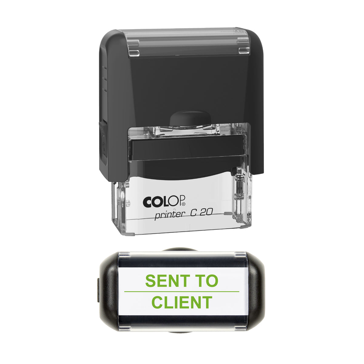 Sent To Client Stamp, COLOP C20, 37 x 12mm, light_green ink