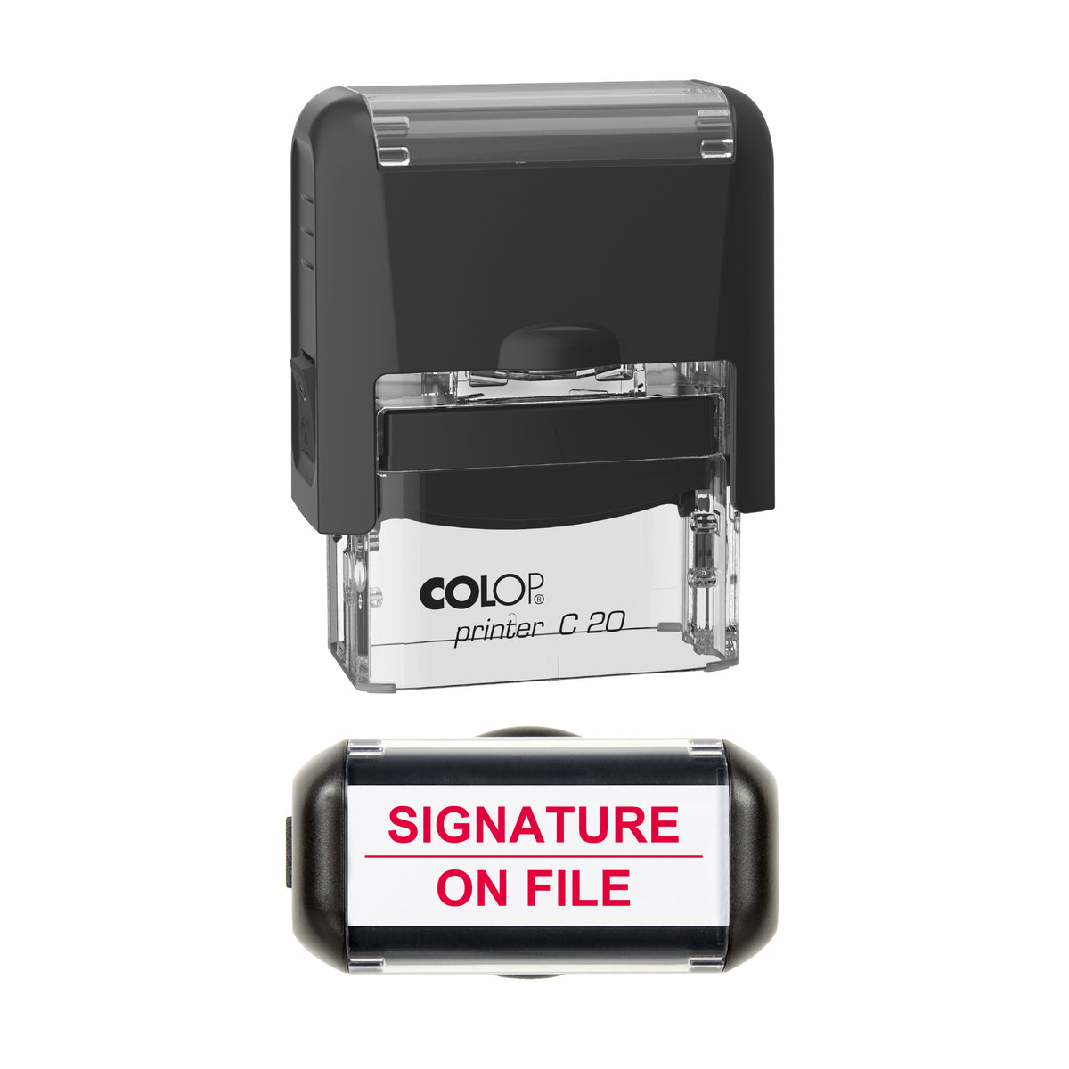 Signature On File Stamp, COLOP C20, 37 x 12mm, red ink