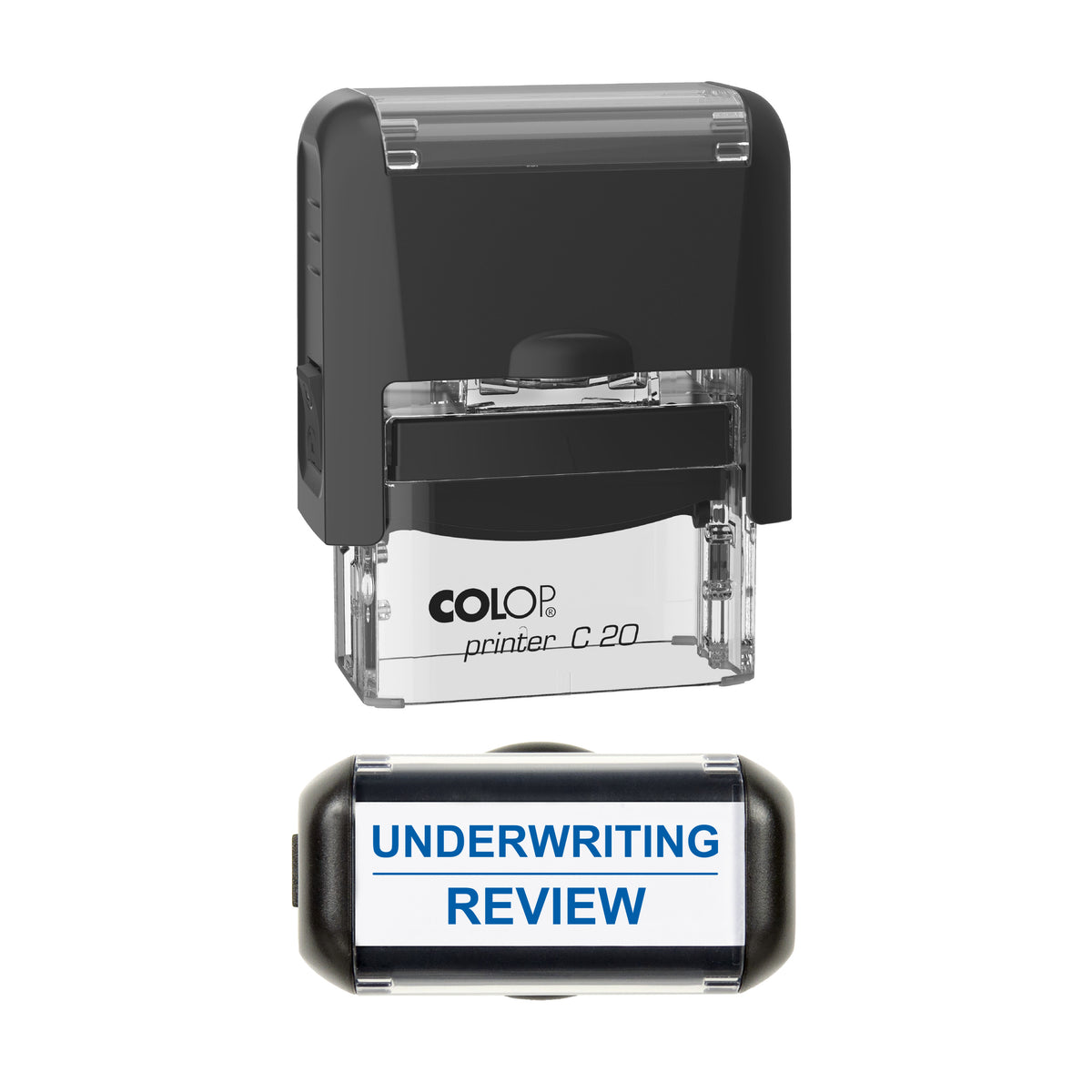 Underwriting Review Stamp, COLOP C20, 37 x 12mm, blue ink