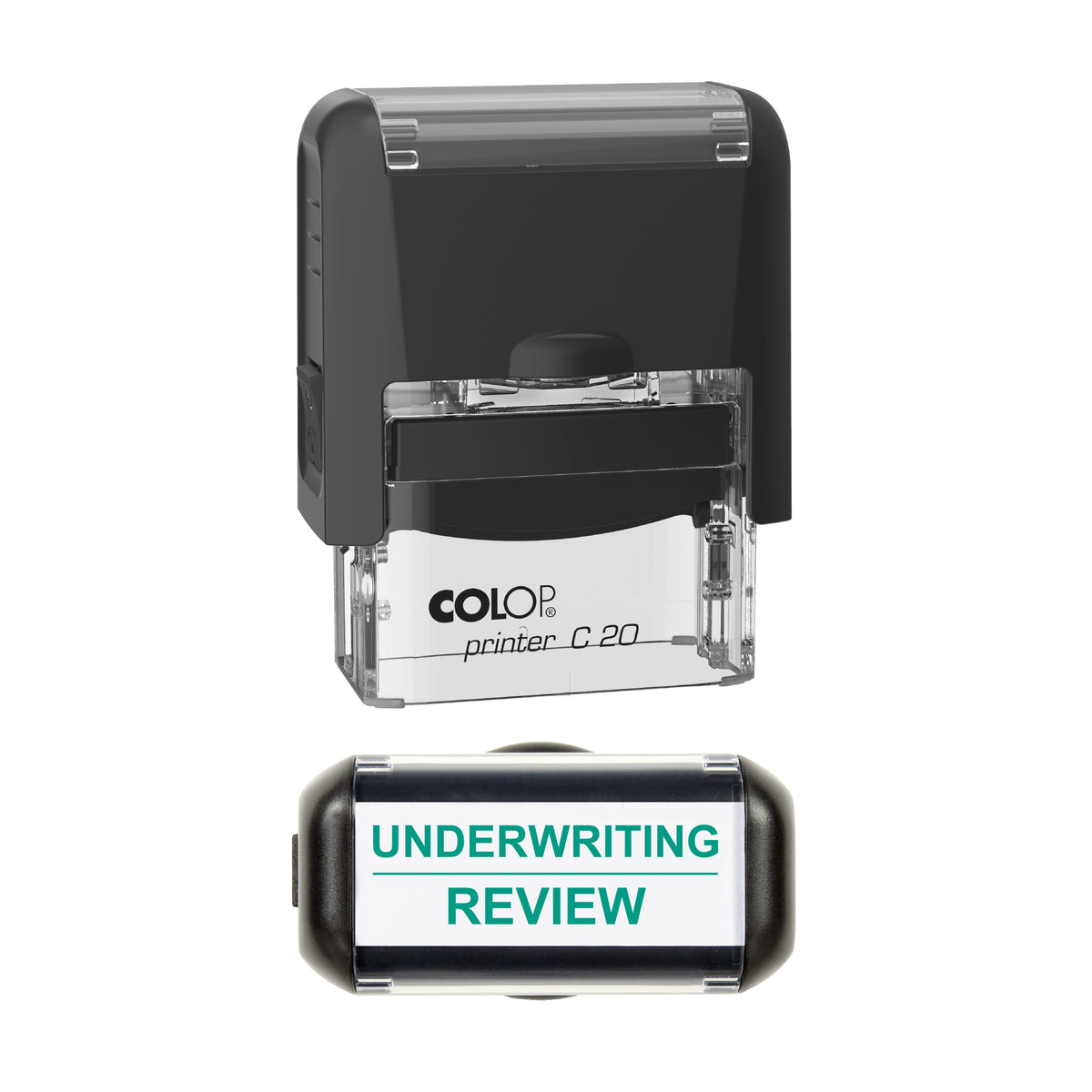 Underwriting Review Stamp, COLOP C20, 37 x 12mm, green ink