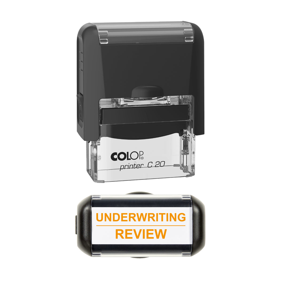 Underwriting Review Stamp, COLOP C20, 37 x 12mm, orange ink