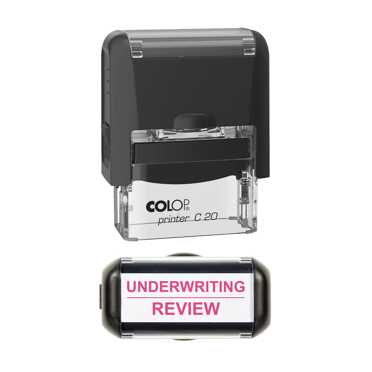 Underwriting Review Stamp, COLOP C20, 37 x 12mm, soft_pink ink