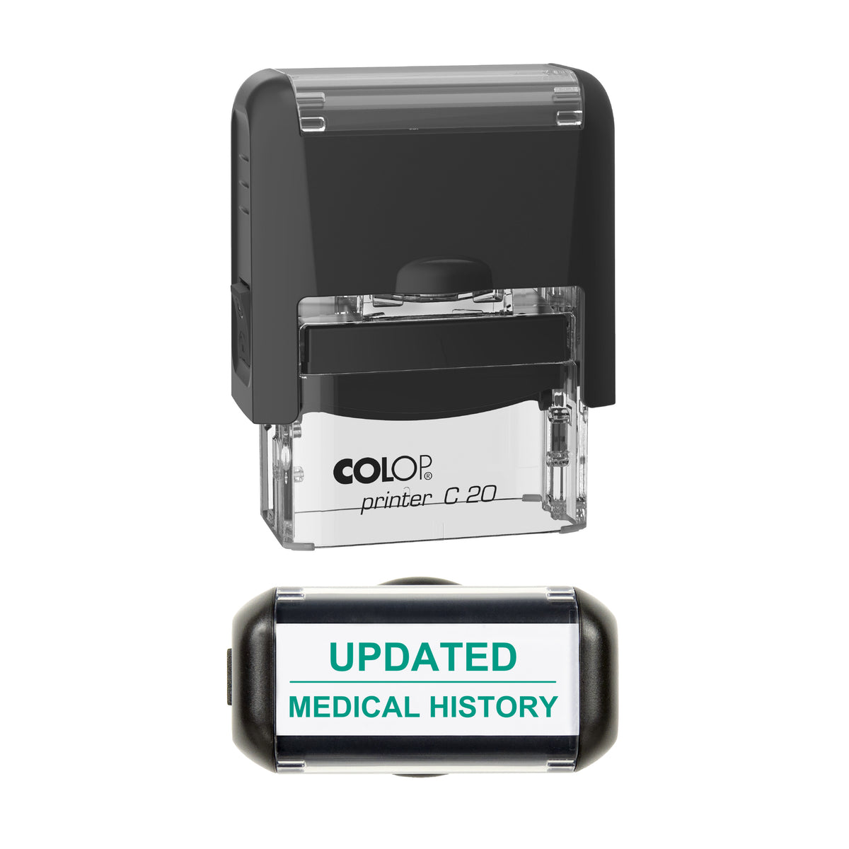 Updated Medical History Stamp, COLOP C20, 37 x 12mm, green ink