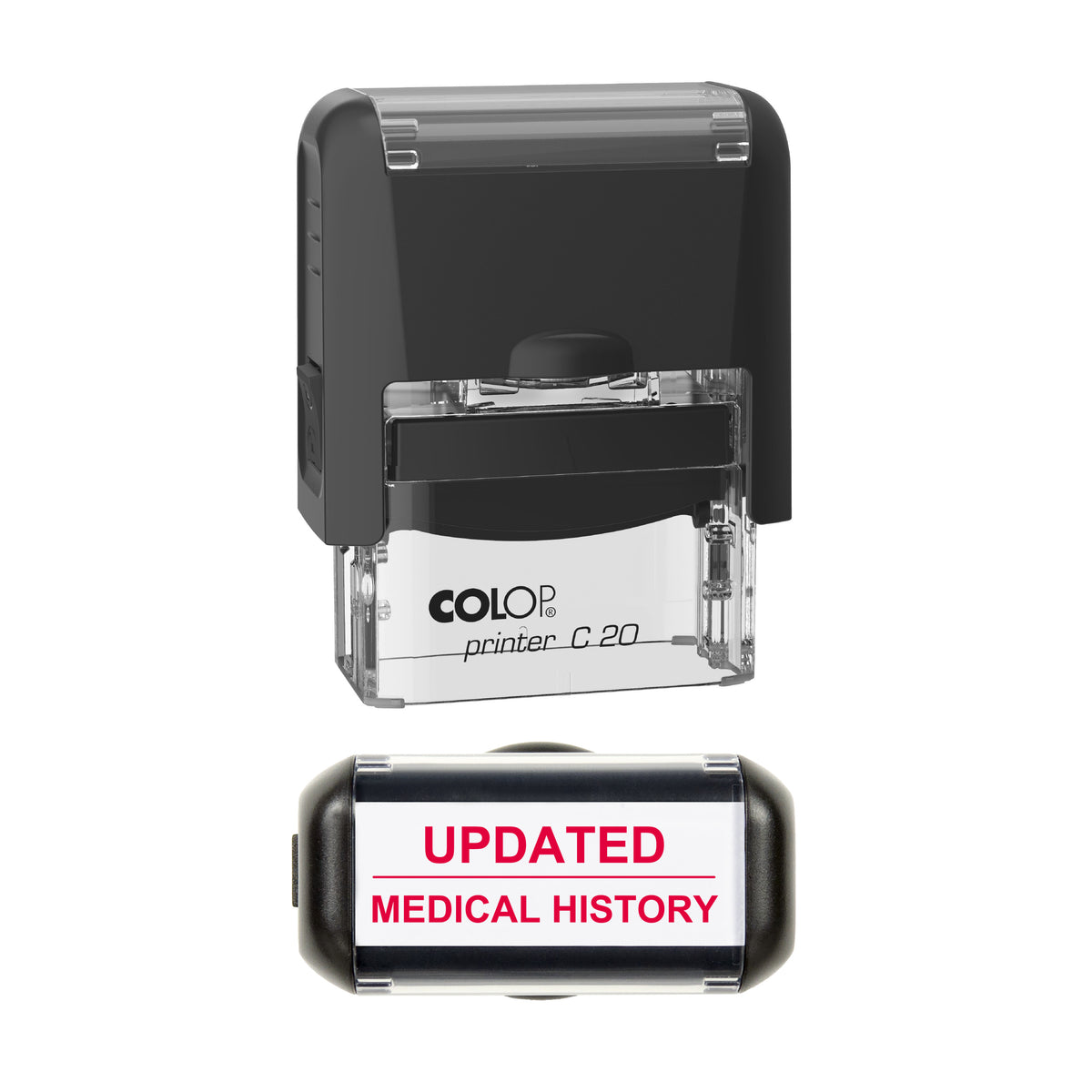 Updated Medical History Stamp, COLOP C20, 37 x 12mm, red ink
