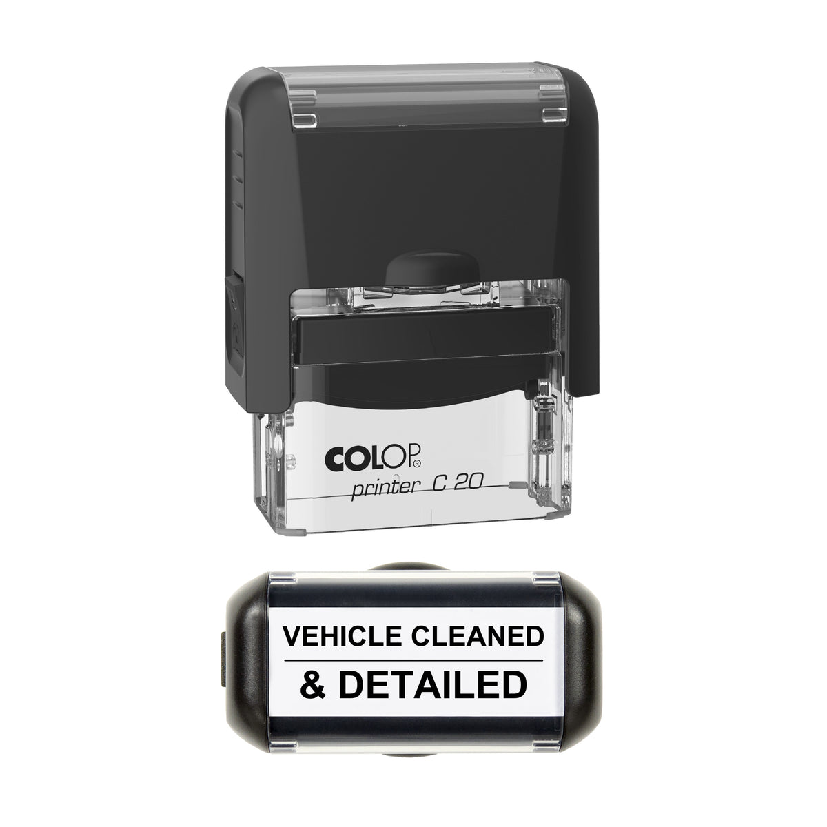 Vehicle Cleaned and Detailed Service Stamp, COLOP C20, 37 x 12mm, black ink