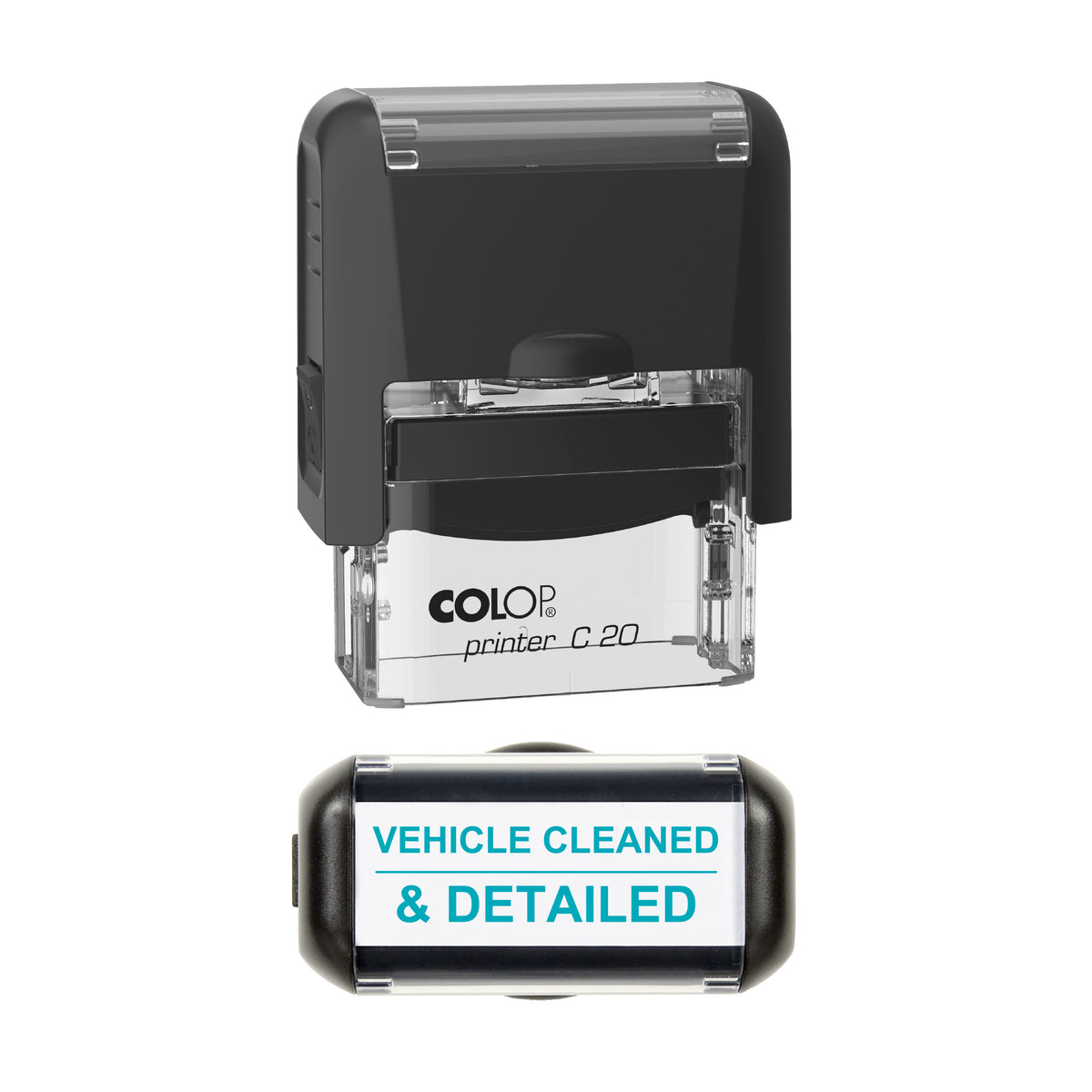 Vehicle Cleaned and Detailed Service Stamp, COLOP C20, 37 x 12mm, mint ink