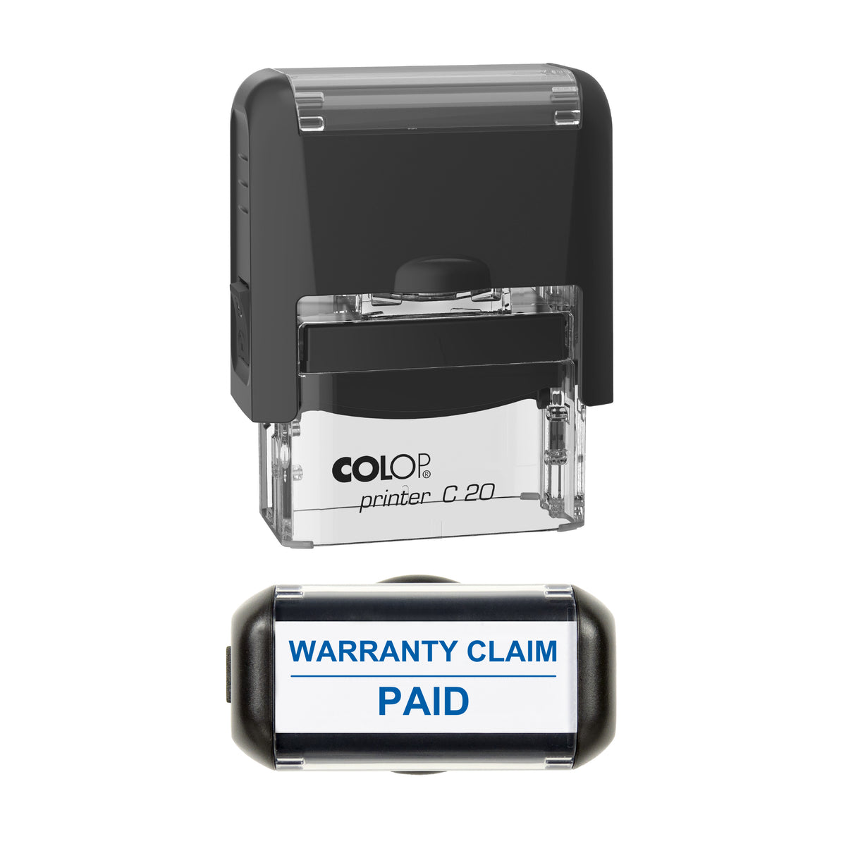 Warranty Claim Paid Vehicle Service Stamp, COLOP C20, 37 x 12mm, blue ink