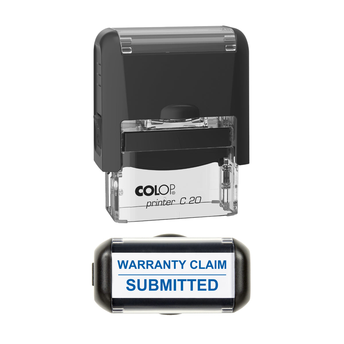 Warranty Claim Submitted Vehicle Service Stamp, COLOP C20, 37 x 12mm, blue ink