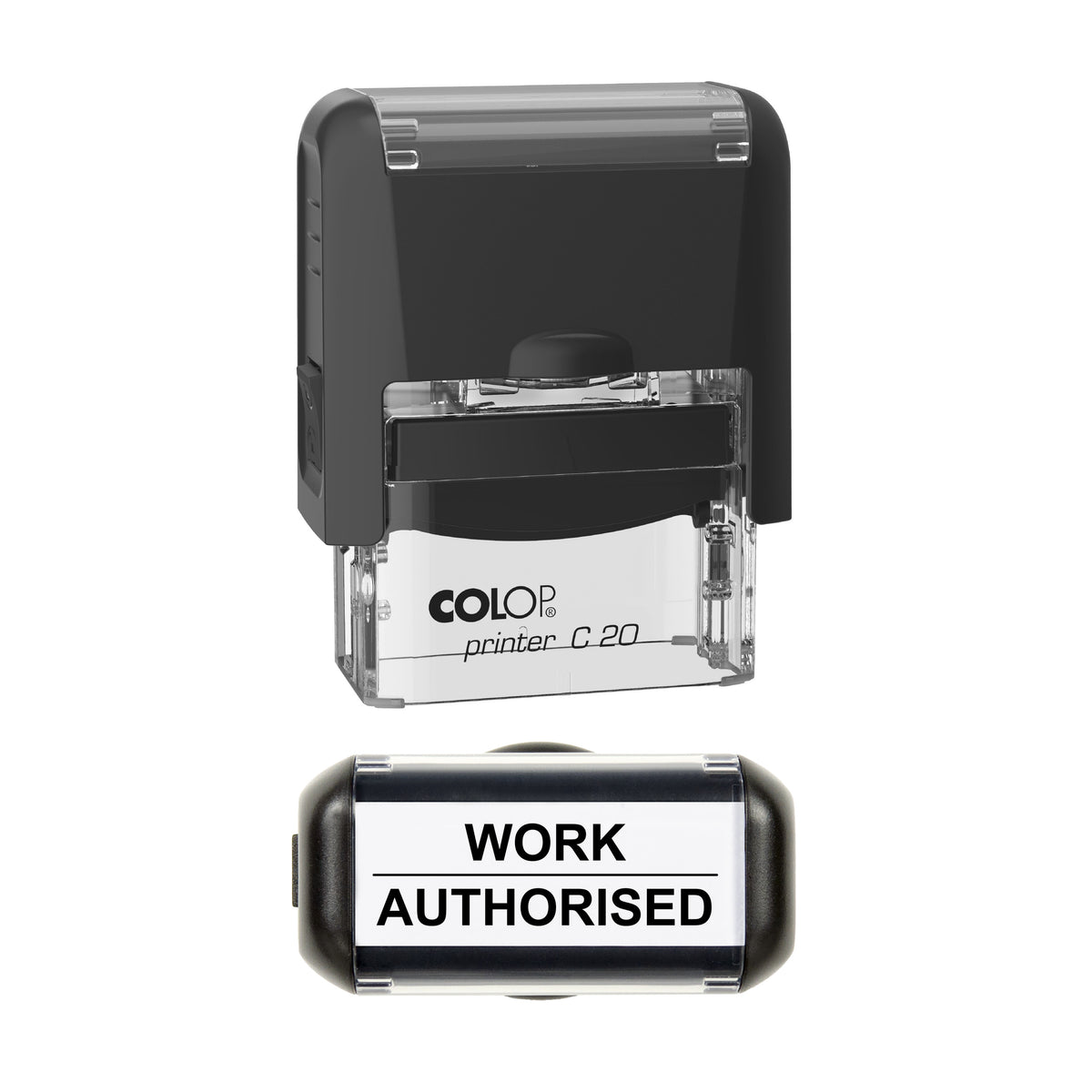 Work Authorised Vehicle Service Stamp, COLOP C20, 37 x 12mm, black ink