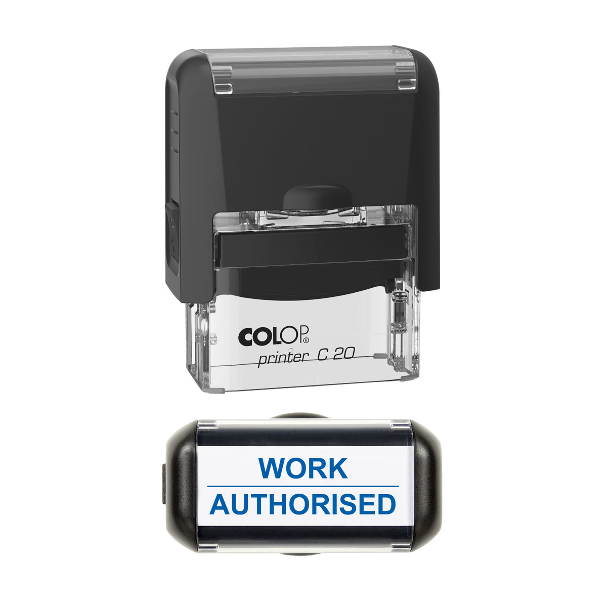 Work Authorised Vehicle Service Stamp, COLOP C20, 37 x 12mm, blue ink