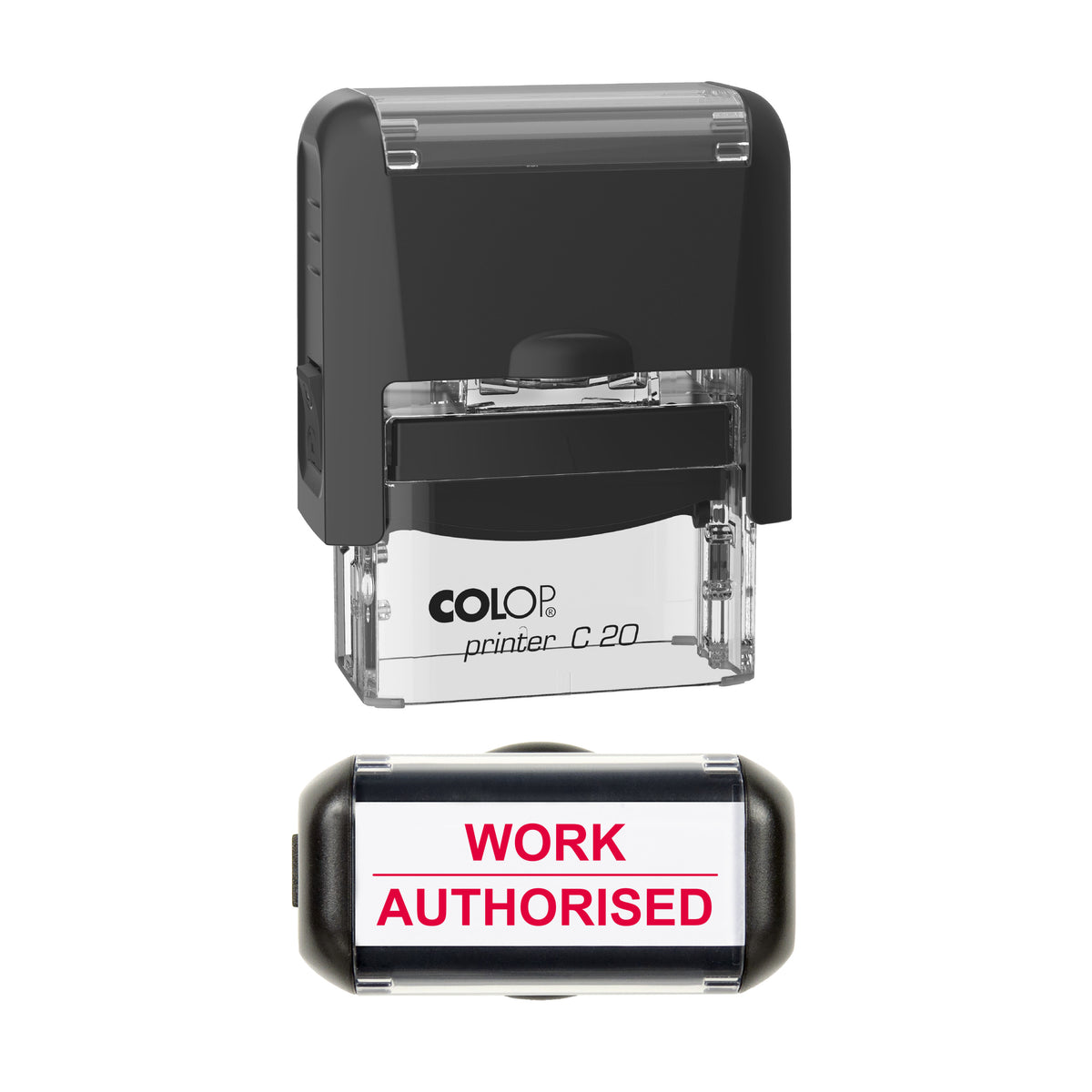 Work Authorised Vehicle Service Stamp, COLOP C20, 37 x 12mm, red ink