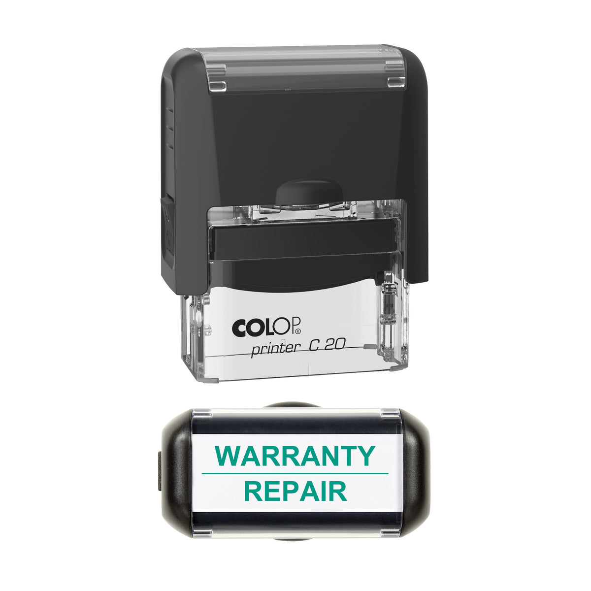 Warranty Repair Vehicle Service Stamp, COLOP C20, 37 x 12mm, green ink