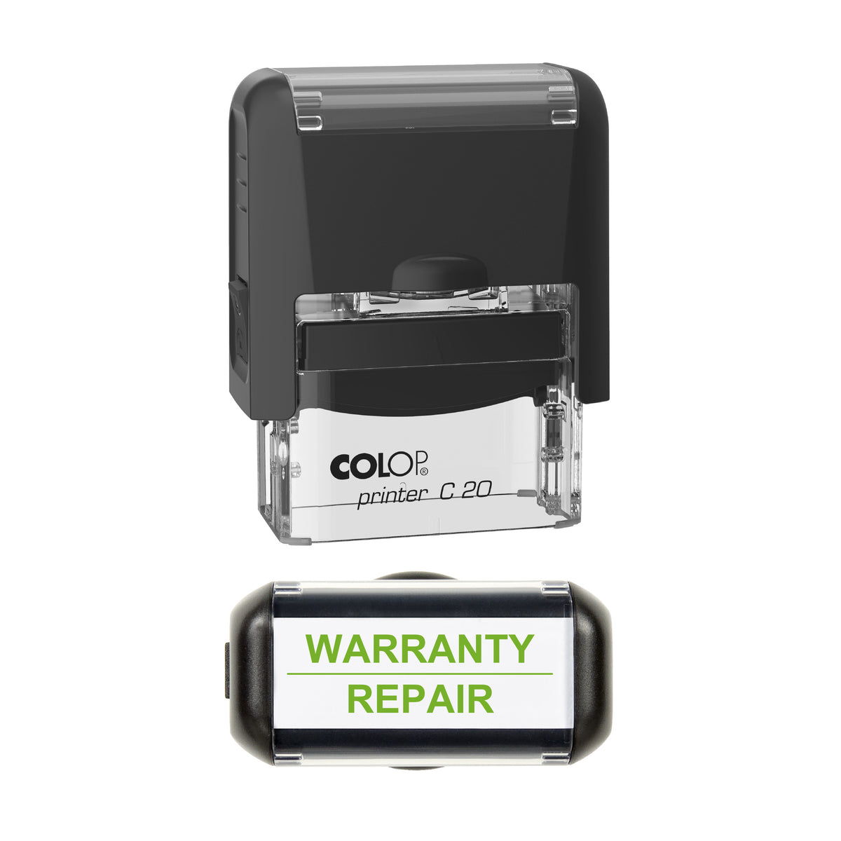 Warranty Repair Vehicle Service Stamp, COLOP C20, 37 x 12mm, light_green ink